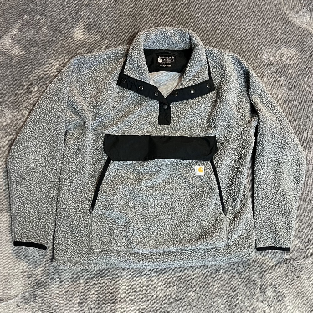 Carhartt Sweater Jacket Womens SizeXL Light Gray Sherpa Fleece Pullover 1/4 Snap